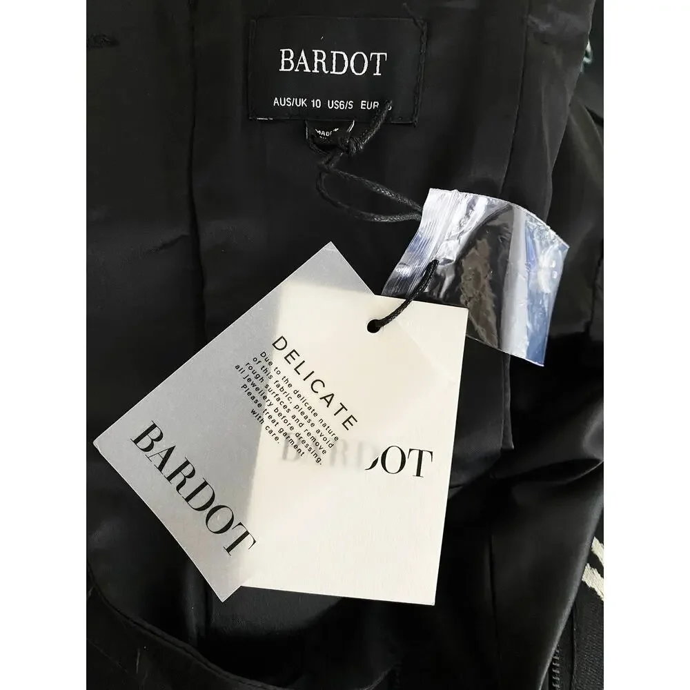 Bardot Women's Zebra Frill Dress Cocktail Mini Adjustable Straps Black White NWT